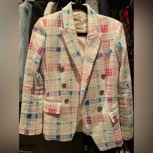 L’Agence Tweed Pink Blue Blazer Work Jacket Designer Sz 2